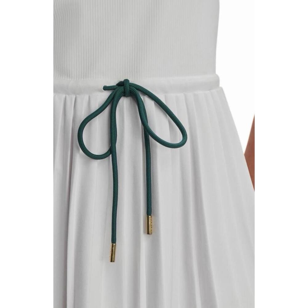 New Varley Paloma Short Sleeve Court Mini Dress In White/Forest Size M - Picture 6 of 13